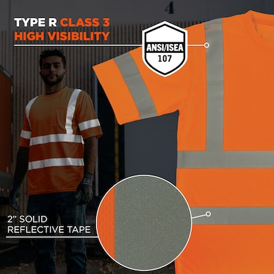 GloWear 8367 High Visibility Short Sleeve T-Shirt, ANSI Type R Class 3, Orange, 3XL (22047)