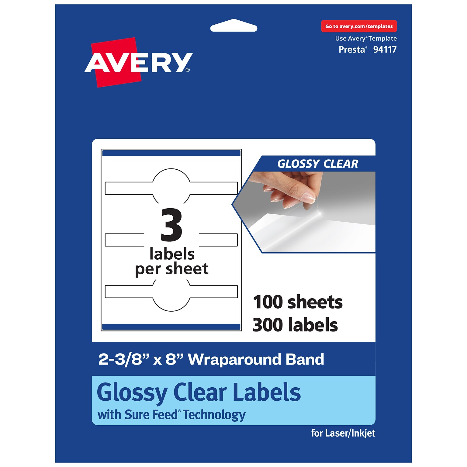 Avery Laser/Inkjet Multipurpose Labels, 8 x , Glossy Clear, 300/Box (94117)
