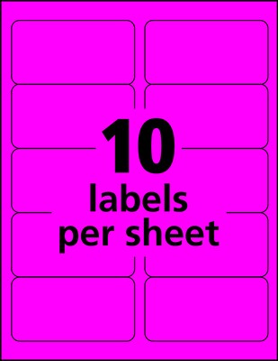 Avery Sure Feed Laser Shipping Labels, 2"x 4", Neon Pink, 10 Labels/Sheet, 100 Sheets/Box (5974)