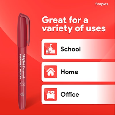 Staples Duramark Permanent Marker, Fine Tip, Red, Dozen (ST62951)