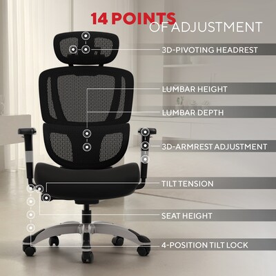 Staples Hyken Pro Ergonomic Fabric Swivel Task Chair, Black (ST63228)
