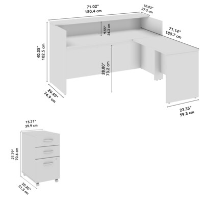 Bush Business Furniture Arrive 72"W L Shaped Reception Desk with Shelf and Mobile File Cabinet, Mocha Cherry (ARV007MR)