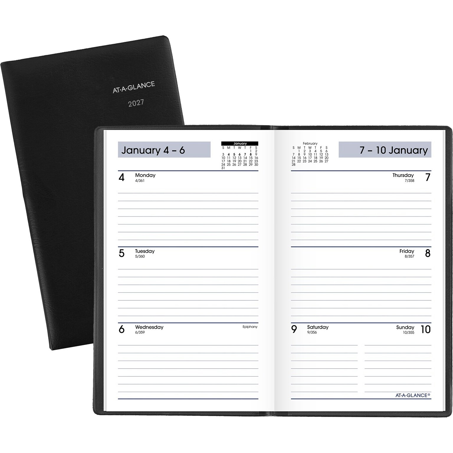 2027 AT-A-GLANCE DayMinder 3.5 x 6 Weekly Planner, Plastic Cover, Black (SK48-00-27)