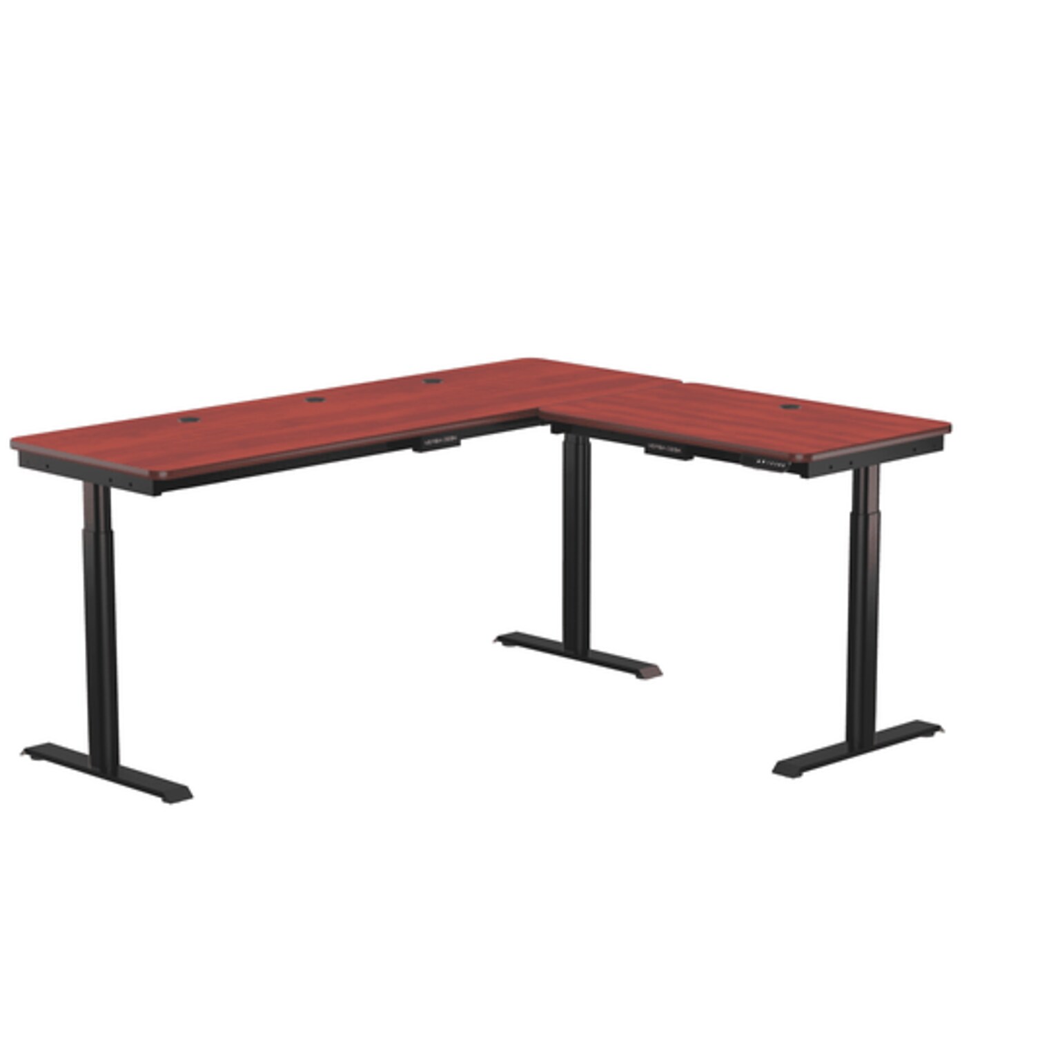 VersaDesk PowerLift 60W Electric L-Shaped Adjustable Standing Desk, Cherry/Black (PLLSD7260-BC-APP)