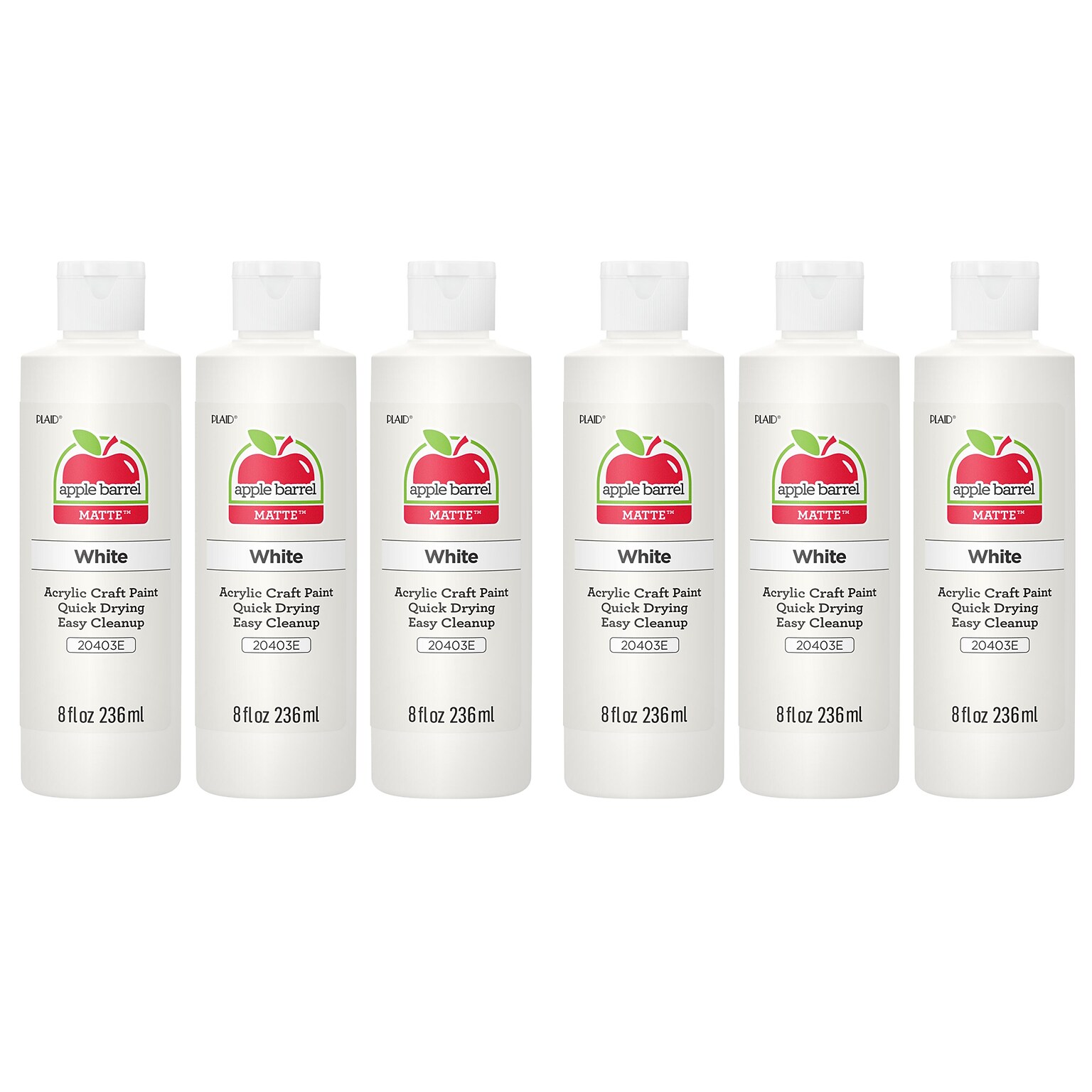 Apple Barrel Acrylic Paint Matte, 8oz., White, 6/Pack (APP20403E-6)