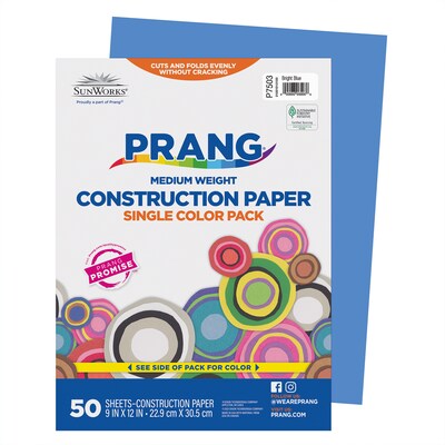Prang 9 x 12 Construction Paper, Bright Blue, 50 Sheets/Pack, 10 Packs/Bundle (PAC7503-10)