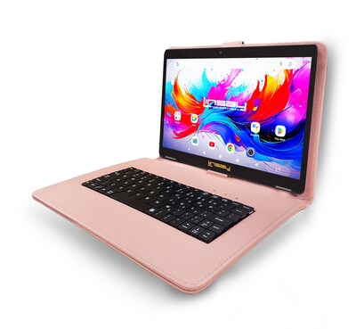 Linsay F10 Series 10.1 Tablet, Wi-Fi, Octa Core, 256GB eMMC, Android 15, with Pink Keyboard Case (F10XIPSPINKSPLUS)