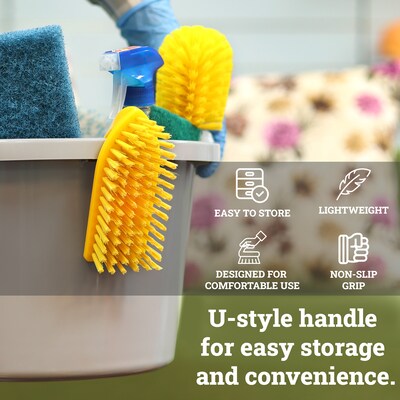 BISON LIFE 6" Polypropylene Iron Handle Scrub Brush, Yellow, 6/Pack (BPES-IRBH-PP-Y-6)