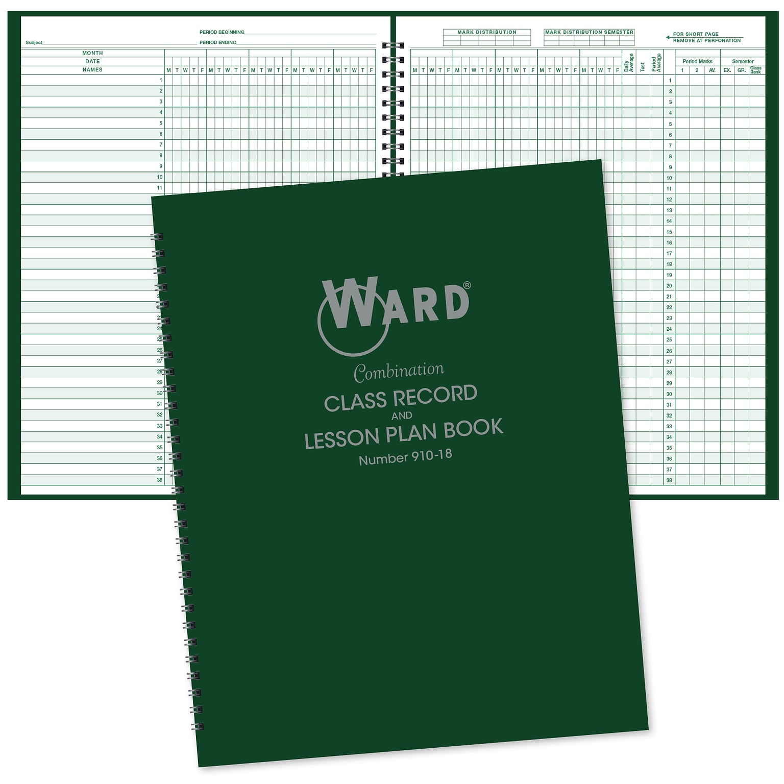 Ward Undated Combination Class Record and Lesson Plan Book, 8.5 x 11, 25/Pack (WRD-910-18-CP)