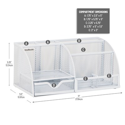Mind Reader 7-Compartment Metal Desk Organizer File and Accessory Storage, White (JOEORG-WHT)