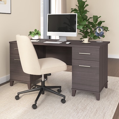 Bush Home Somerset 60W Office Computer Desk with Drawers, Storm Gray (WC81528K)