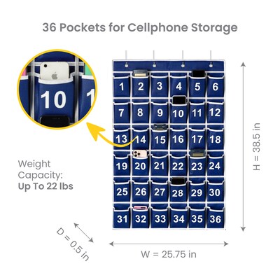 Kore Design Non-Woven Fabric Hanging Classroom Cell Phone Organizer, 38.5 x 25.7 x 0.5, Blue (KD-
