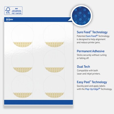 Avery Laser/Inkjet Circle Multipurpose Labels, 3" Dia., White, 60/Pack (S00-EWX)