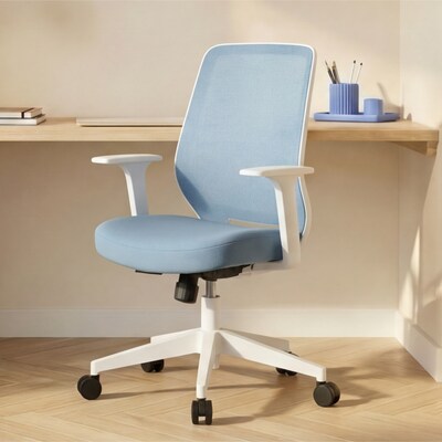 Staples Essentials Ergonomic Fabric Swivel Task Chair, Light Blue (UN60409)