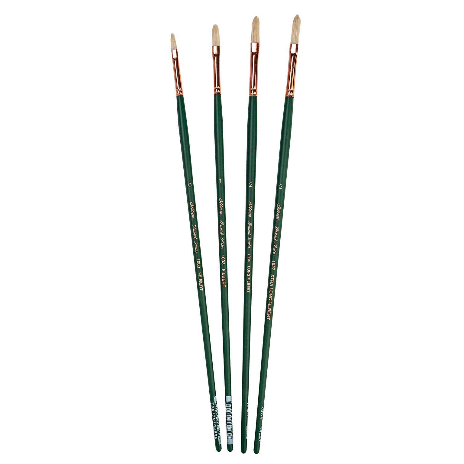 Silver Brush Natural Hog Bristle, Grand Prix Multilength Filbert Brushes, 4/Pack (SLVGP1080)