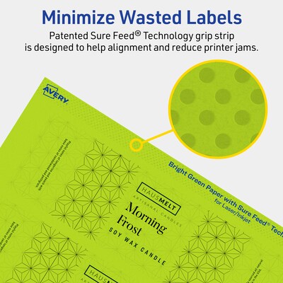 Avery Printable Rectangle Multipurpose Labels, 2" x 7", Bright Green, 80/Pack (94243)