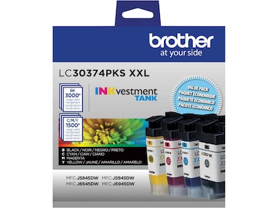 Brother LC30374PKS XXL Black/Cyan/Magenta/Yellow Super High Yield Ink Cartridges, 4/Pack