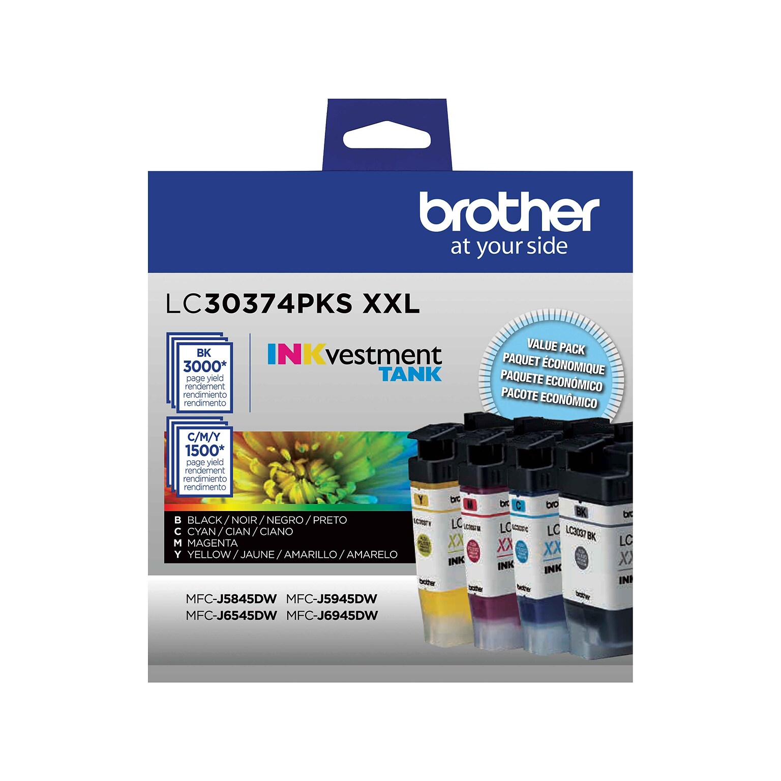 Brother LC30374PKS XXL Black/Cyan/Magenta/Yellow Super High Yield Ink Cartridges, 4/Pack