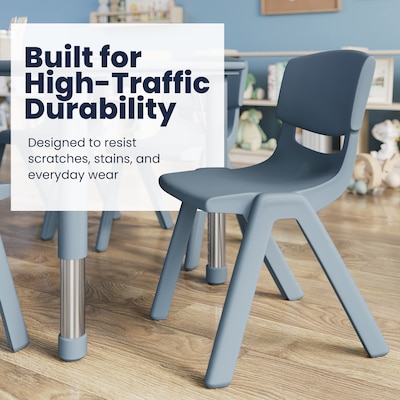 Flash Furniture Emmy Rectangular Activity Table Set, 47.25" x 23.5", Height Adjustable, Natural Woodgrain & Dusty Blue