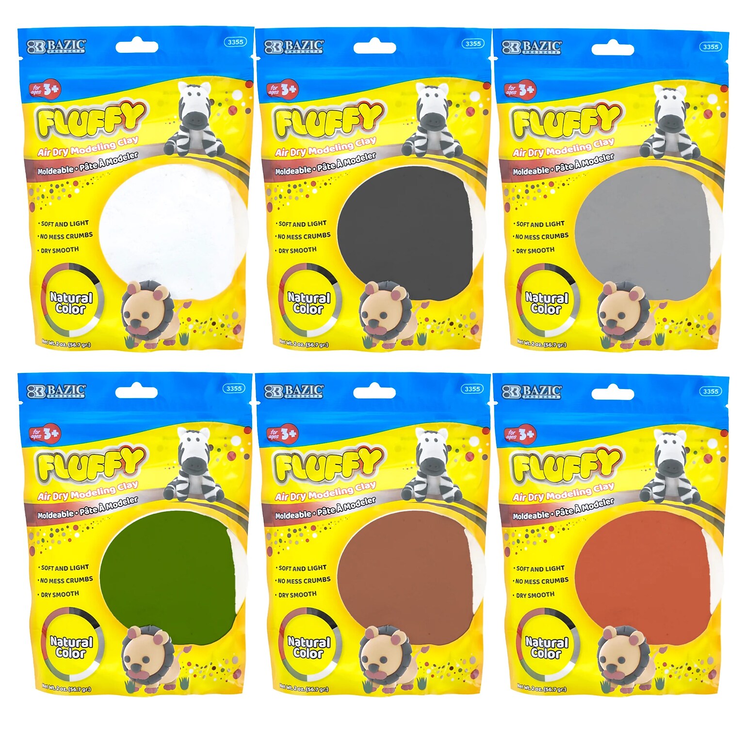 Bazic Air Dry Modeling Clay, Natural/Earth Colors, 48 Packs/Carton (BAZ3355)