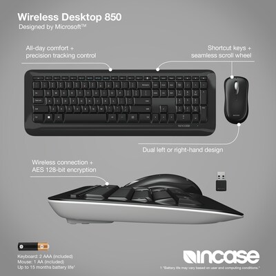 Incase Wireless Desktop 850 Designed by Microsoft Keyboard and Optical Mouse Combo, Black (PY9-00001)