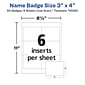 Avery Clip Style Laser/Inkjet Name Badge Kit, 3" x 4", Clear Holders with White Inserts, 50/Box (74536)