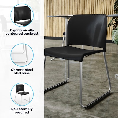 Flash Furniture Hercules Kenai Office Reception Stack Chair, Black Plastic/Chrome Frame (RUT239ANBKCR)