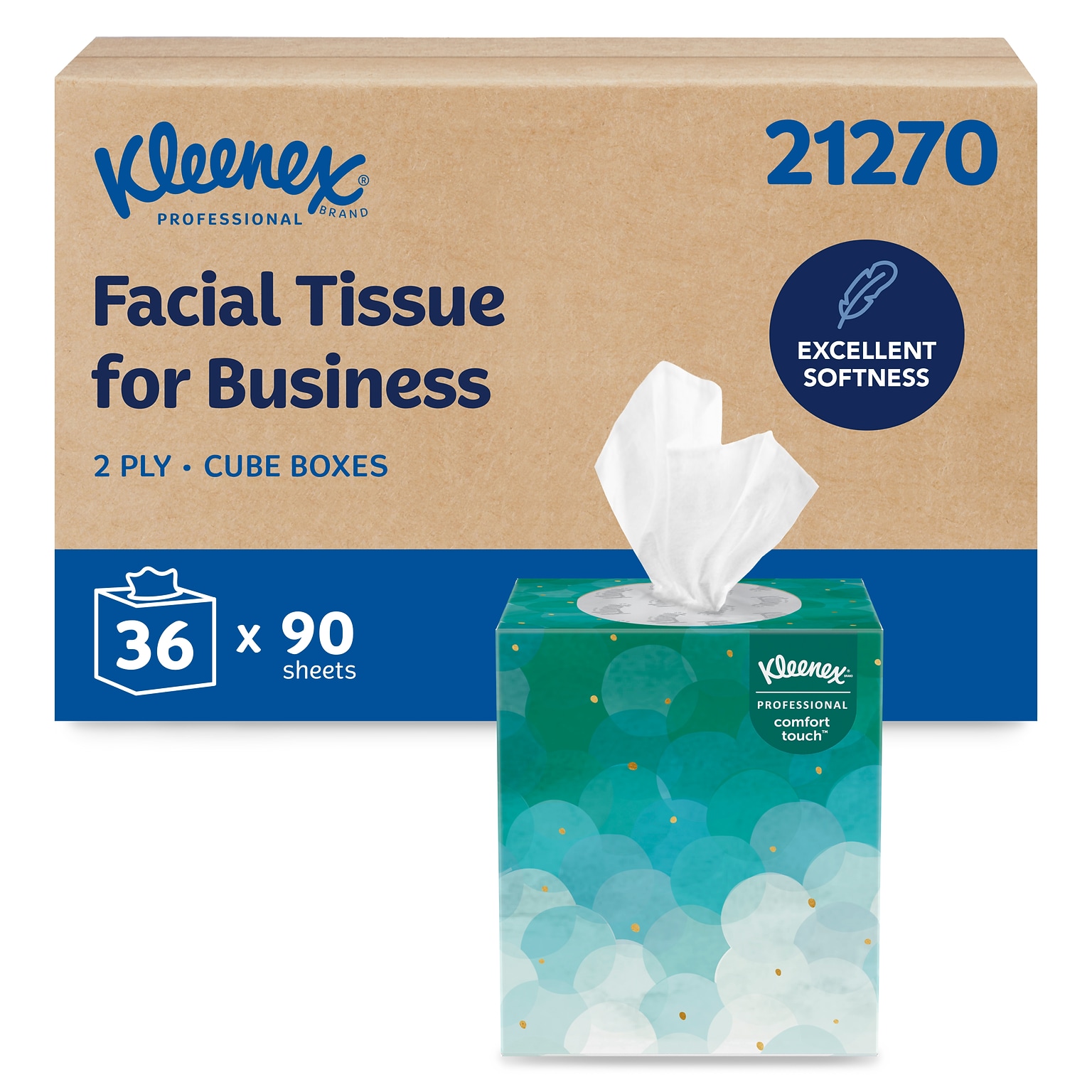 Kleenex Professional Facial Tissue, 2-ply, White, 90 Tissues/Box (21270)