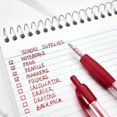 Staples Retractable Ballpoint Pens, Medium Point, Red Ink, Dozen (50792)