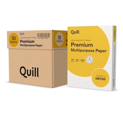Quill Brand® 8.5" x 11" Premium Multipurpose Paper, 20 lbs., 97 Brightness, 500 Sheets/Ream, 10 Reams/Carton (X81120CT)