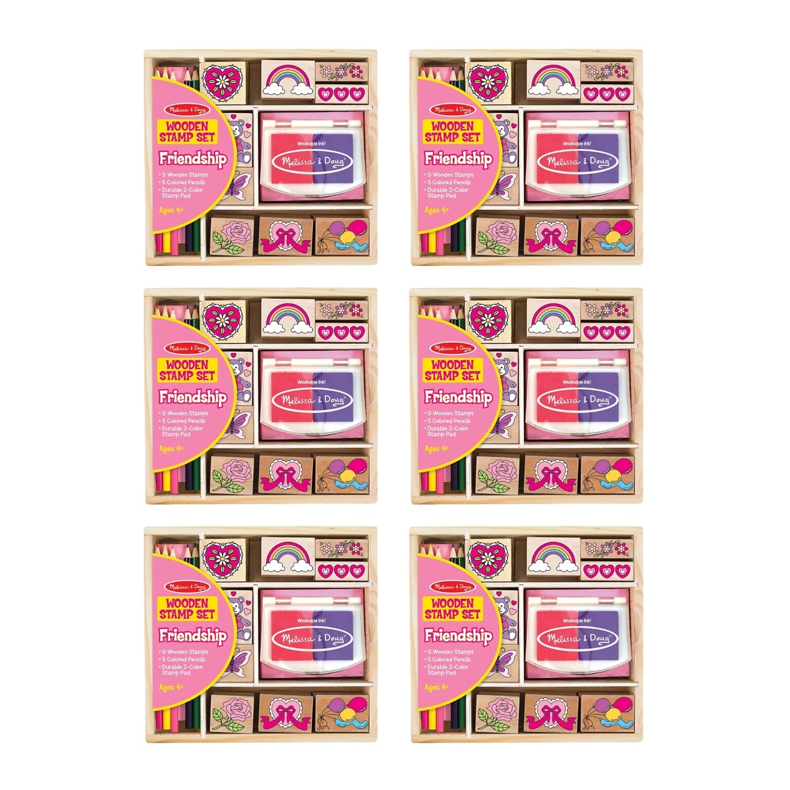 Melissa & Doug Friendship Wooden Stamp Set, Assorted Colors, 6 Packs/Bundle (51178-CASE)