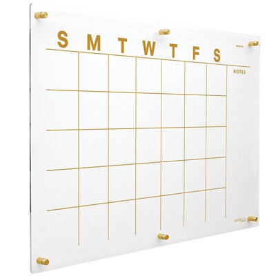 Excello Brands Acrylic Dry-Erase Calendar Whiteboard, 20 x 30, Gold Print (ACRYLBRD-CAL20X30-GLD)