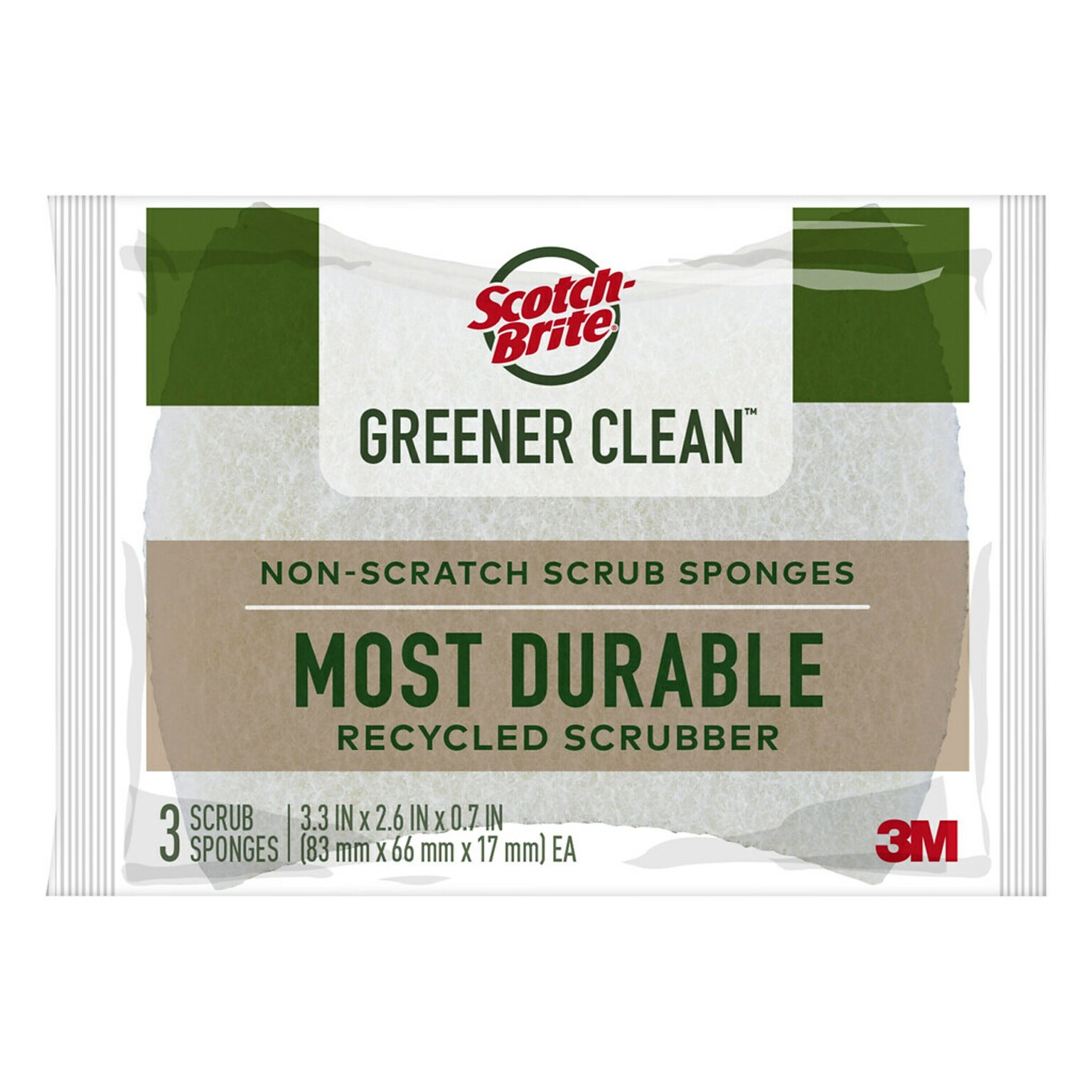 Scotch-Brite Greener Clean Scrub Sponge, Tan, 3/Pack (97033)