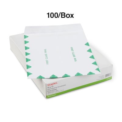 Staples® Wove Self-Sealing First-Class Catalog Envelopes; 10" x 13", White, 100/Box (195032/19297)