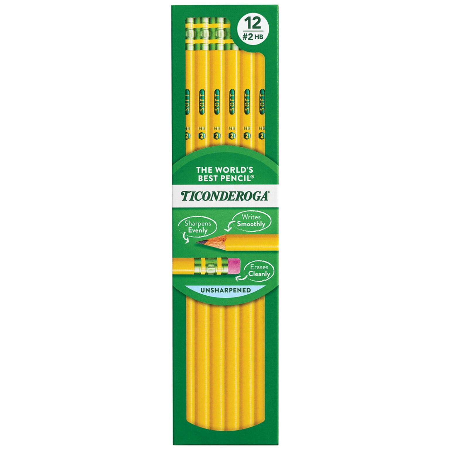 Ticonderoga The Worlds Best Pencil Wooden Pencil, 2.2mm, #2 Soft Lead, Dozen (X13882X)
