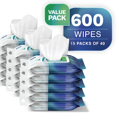 FifthPulse Premoisten Disposable Washcloths, Alcohol Free, Infused Aloe & Lanolin, 40 Pack /15 Count