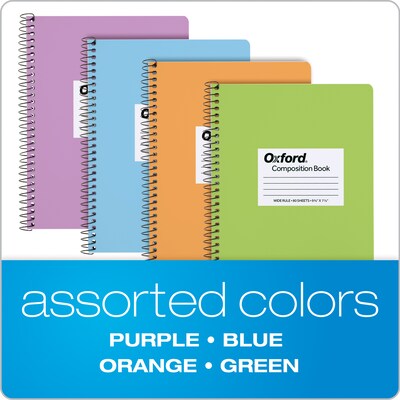 Oxford Composition Notebooks, 7.5" x 9.75", Wide Ruled, 80 Sheets, Assorted Colors, 4/Pack (64946)