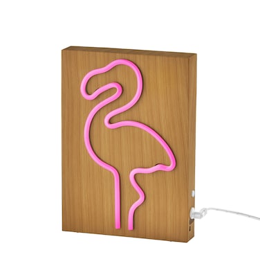 Simplee Adesso LED Wood Framed Neon Flamingo Table/Wall Lamp, 9H, Brown/Multi-Color (SL3722-12)