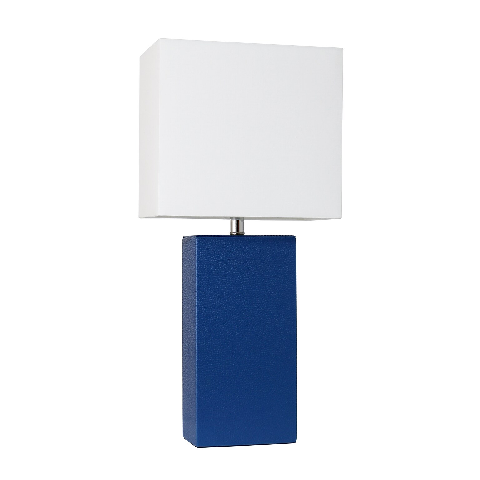 Lalia Home Lexington 21 Leather Base Modern Home Décor Bedside Table Lamp, White Rectangular Fabric Shade, Blue (LHT-3008-BL)