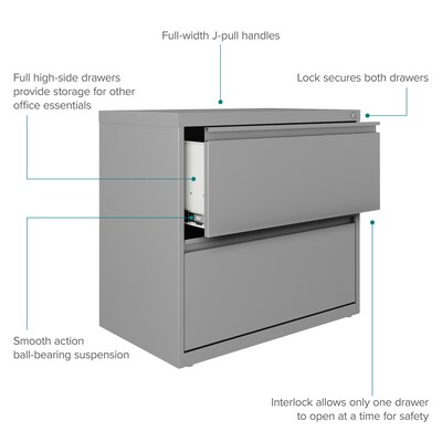 Hirsh 30" 2-Drawer Lateral 101 File Cabinet, Arctic Silver (24083)