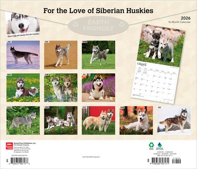 2026 BrownTrout For the Love of Siberian Huskies 14 x 12 Monthly Wall Calendar (9798330707171)