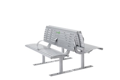 Alpine Industries 4' Galvanized Steel Park Bench with Curved Intermediate Armrest, Silver (ALP4250-4)