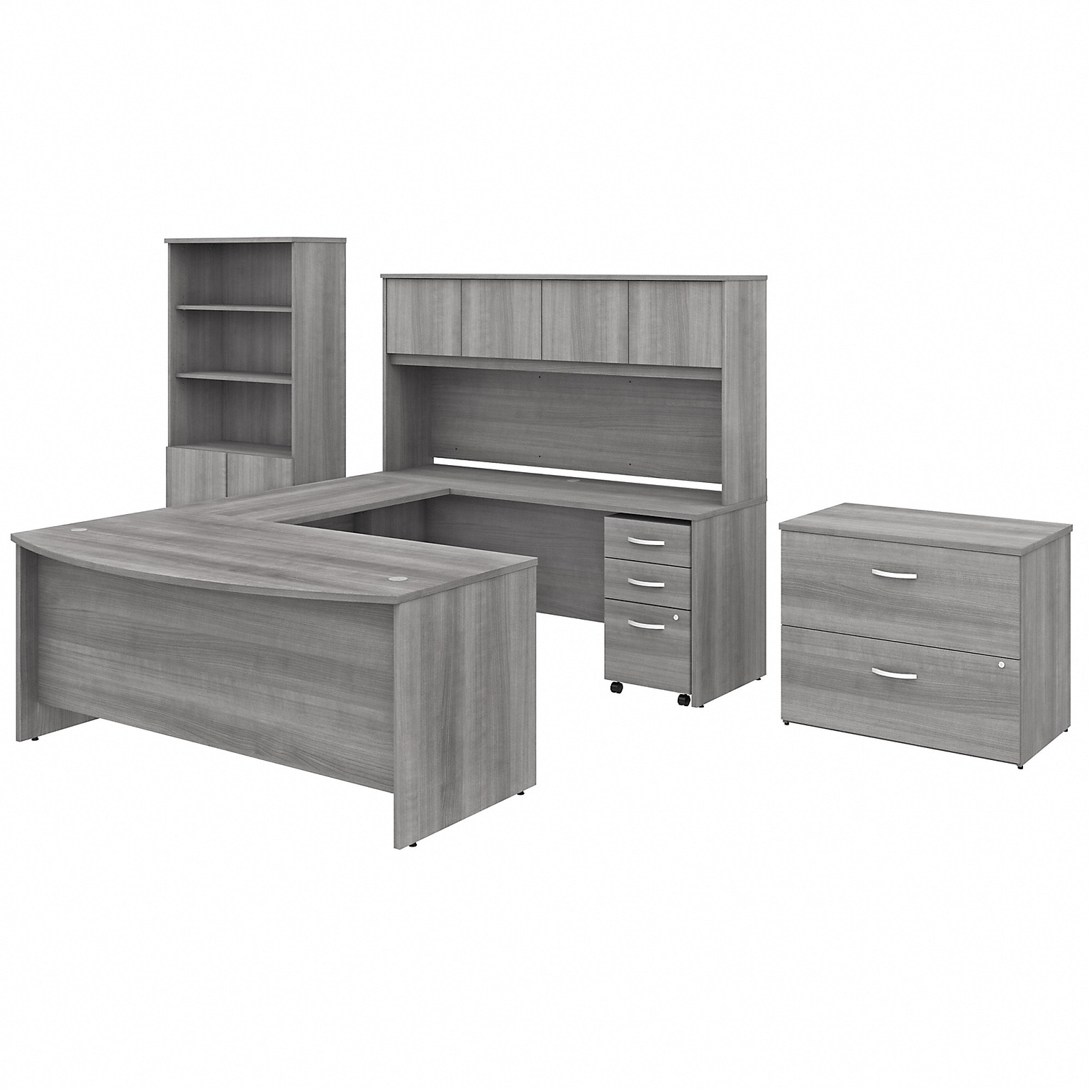 Bush Business Furniture Studio C 72W x 36D U Shaped Desk with Hutch, Bookcase and File Cabinets, Platinum Gray (STC001PGSU)