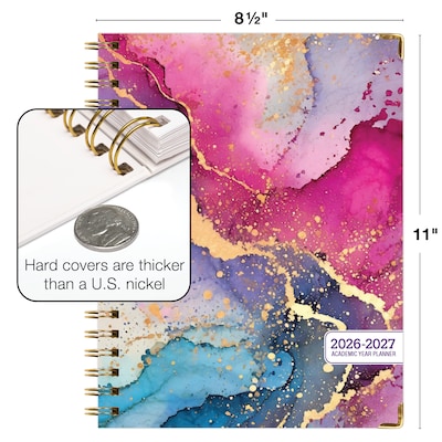 2026-2027 Excello Brands 8.5" x 11" Academic Weekly & Monthly Planner, Paperboard Cover, Rainbow Gold Marble (FSHN-AY26-8511-36)