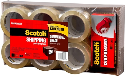 Scotch Commercial Grade Shipping Packing Tape, 1.88" x 54.6 yds., Clear, 12 Rolls/Pack (3750-12-DP3)