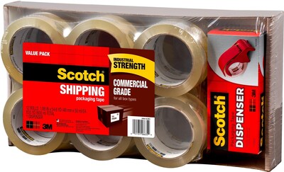 Scotch Commercial Grade Shipping Packing Tape, 1.88" x 54.6 yds., Clear, 12 Rolls/Pack (3750-12-DP3)