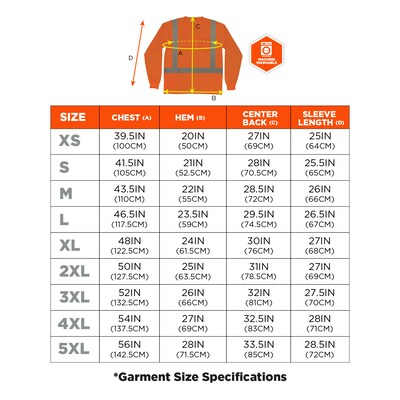 Ergodyne GloWear 8284 High Visibility Long Sleeve T-Shirt, ANSI Type R Class 2, Orange, Large (21914)