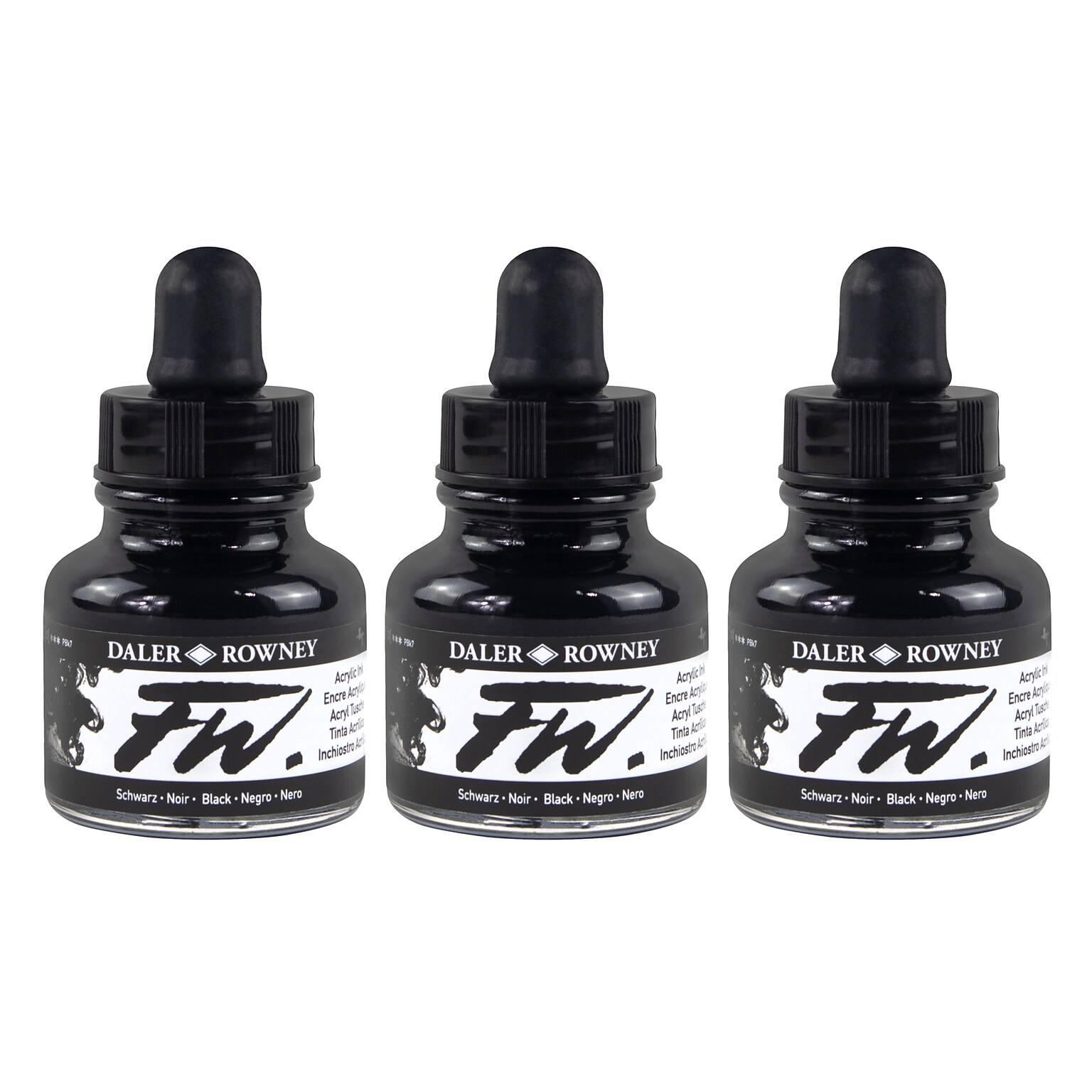 Daler-Rowney FW Acrylic Ink Pearlescent, Black, 29.5ml, 3/Bundle (DRW603201032-3)