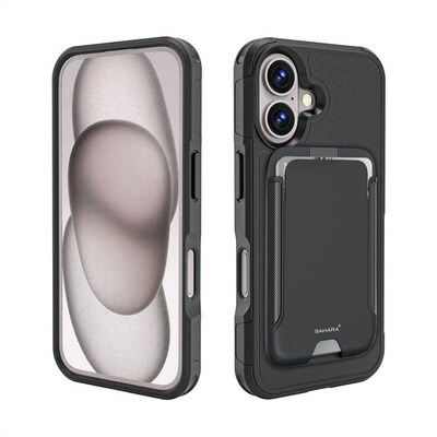 SaharaCase Raider MagSafe Phone Case with Magnetic Wallet for iPhone 16, Shock Absorbing, Scorpion Black (CP00631)