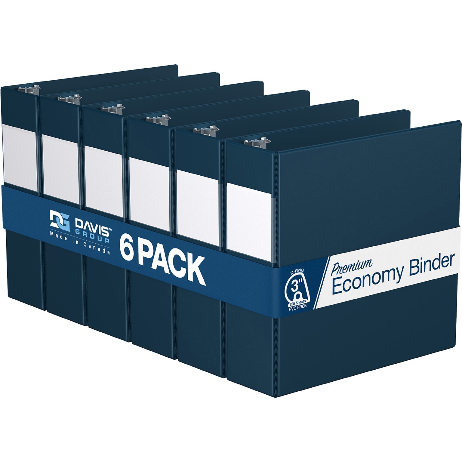 Davis Group Premium Economy 3 3-Ring Non-View Binders, D-Ring, Navy, 6/Pack (2305-72-06)